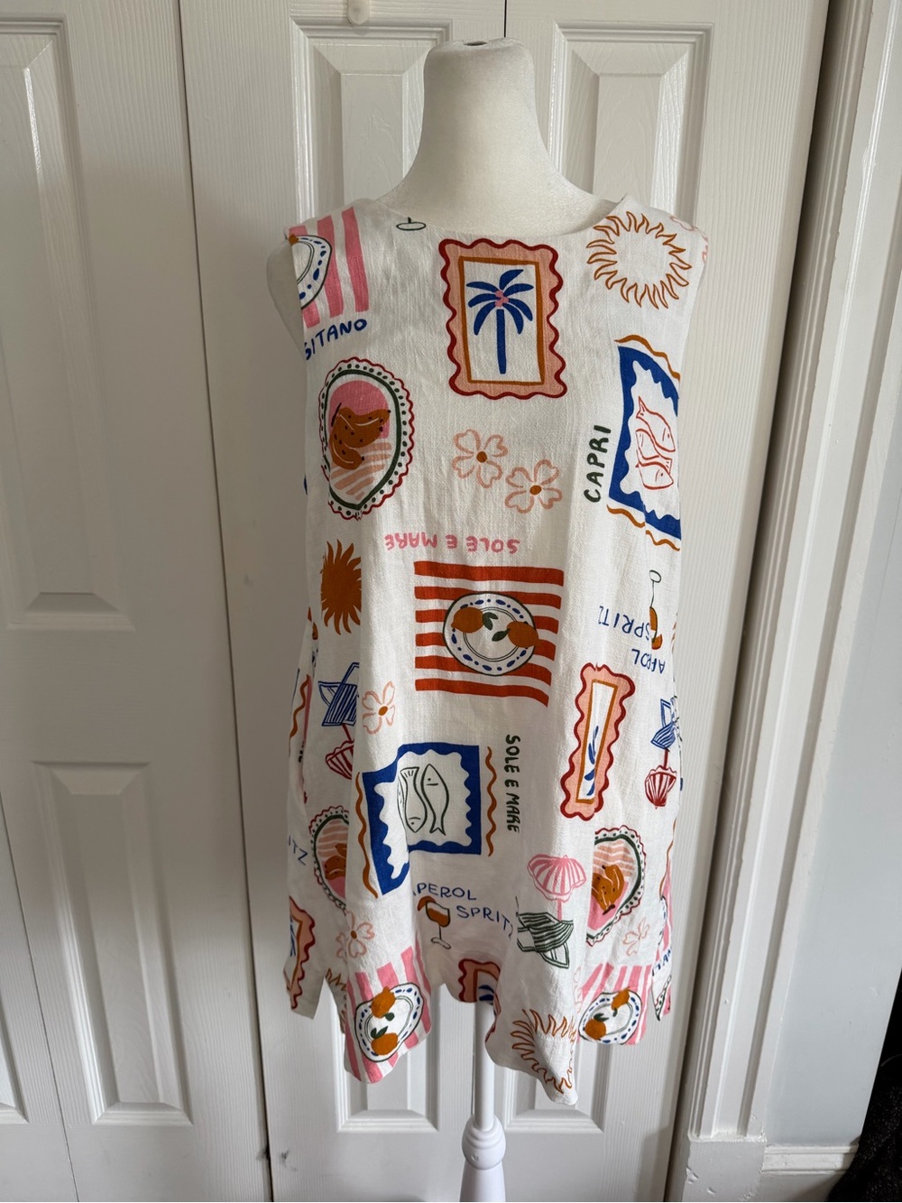 Paper Heart Aperol Spritz Graphic Swing Dress Linen Size Medium - Picture 1 of 3